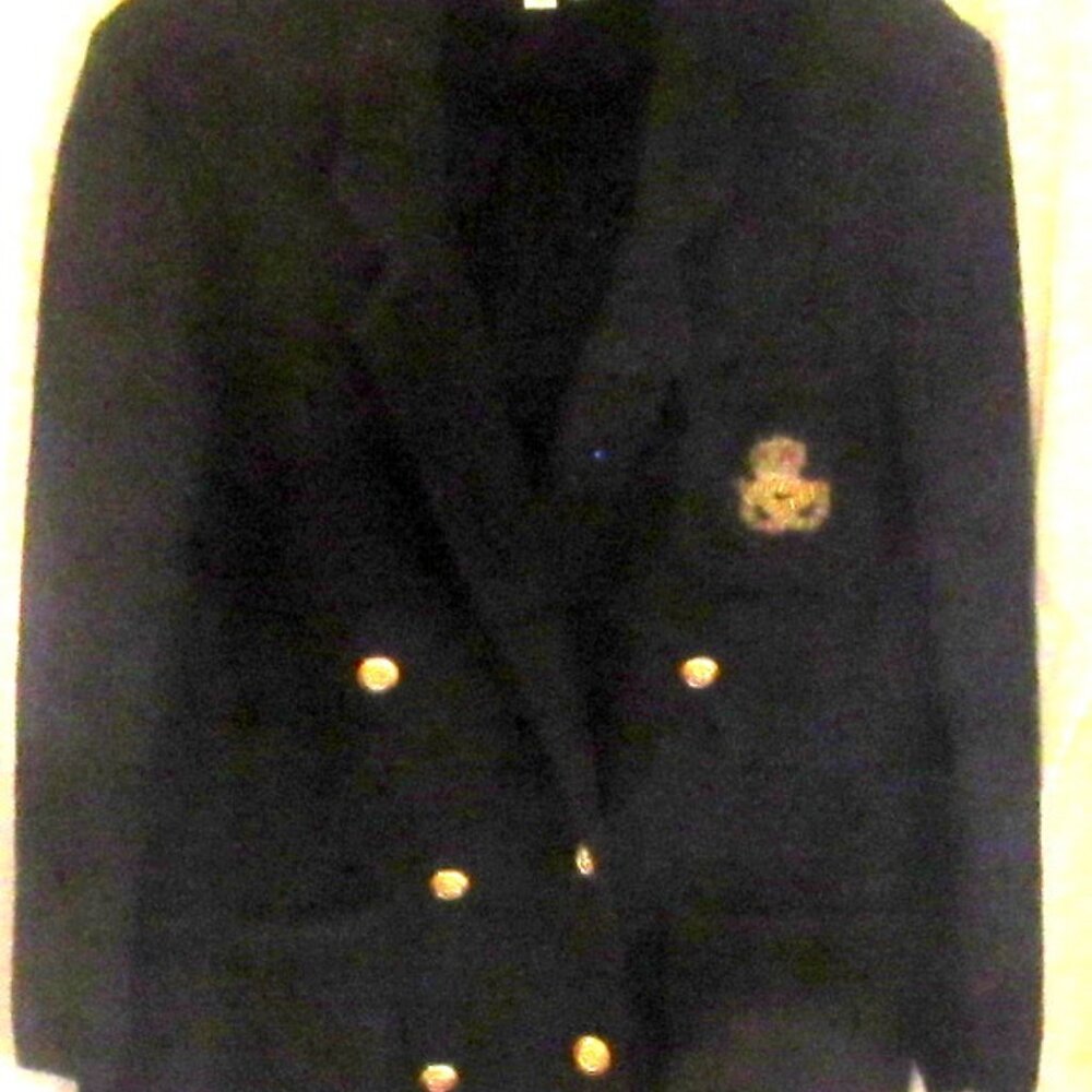 Vintage 'Military' Style Woman's Blazer, 100" Wool, Hong Kong, Size S  E654